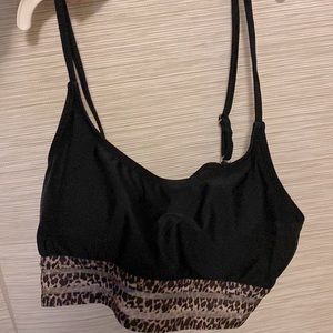 leopard mesh trim bikini swimsuit